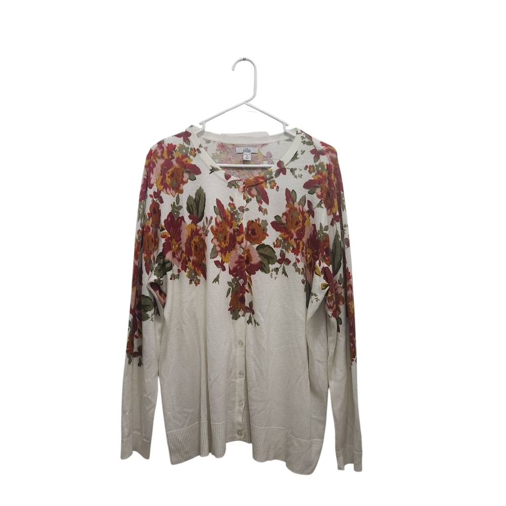 Croft & Barrow Multicolor Fall Floral Button Up Cardigan Plus Sz 1X Grandmacore